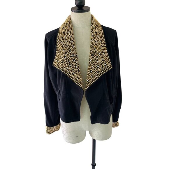 Cache Vintage Womens Jacket Size Medium Black Crystal and Dome Studded - Picture 1 of 9